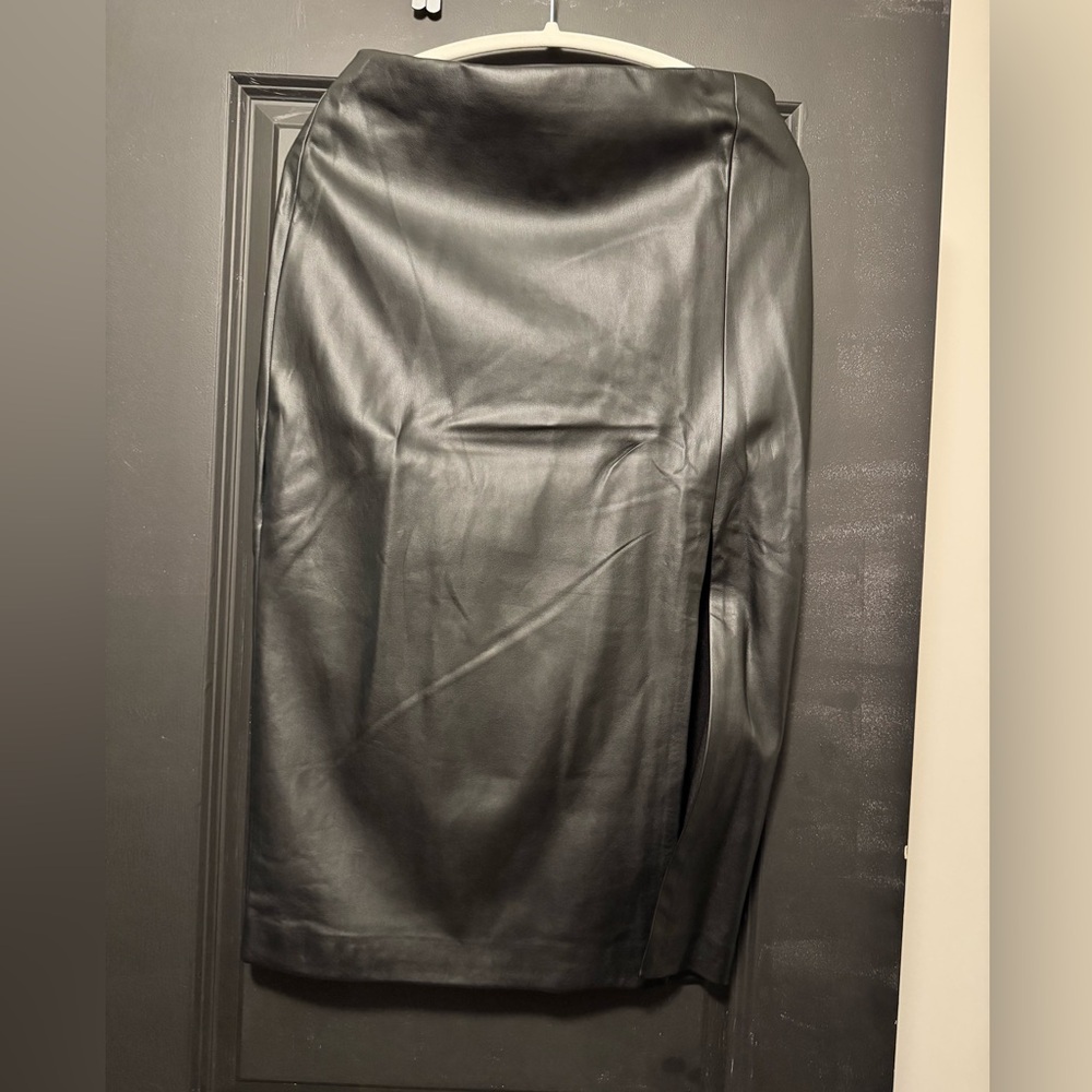 Express faux leather midi skirt with side split.